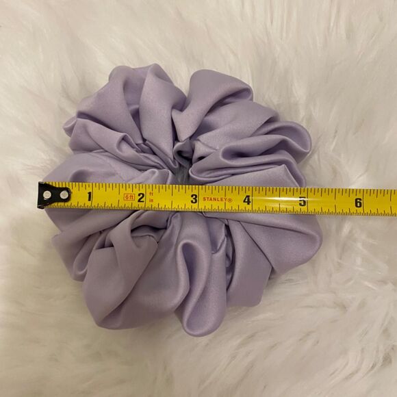 Satin Hair Scrunchie. Light Lavender. Medium. - Picture 5 of 5